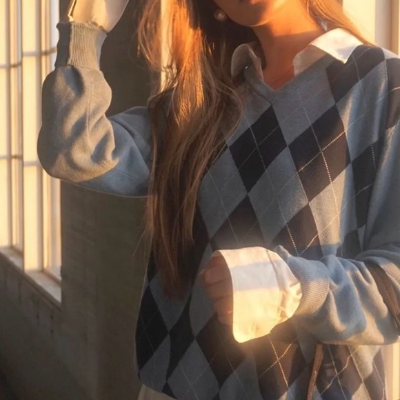 y2k american eagle outfitters oversized argyle knit sweater - Picture 2 of 4